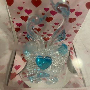 MOMENTUM HAND FINISHED BLUE GLASS SWAN "Happy Valentine's Day" ORNAMENTS - NWT